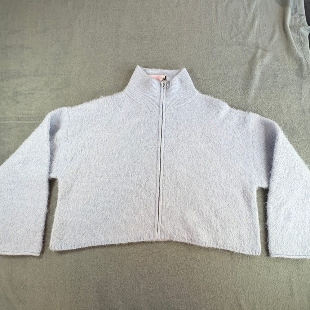 Wild Fable Womens Fuzzy Full Zip Mock Neck Sweater Light Blue XL New - Picture 2 of 9